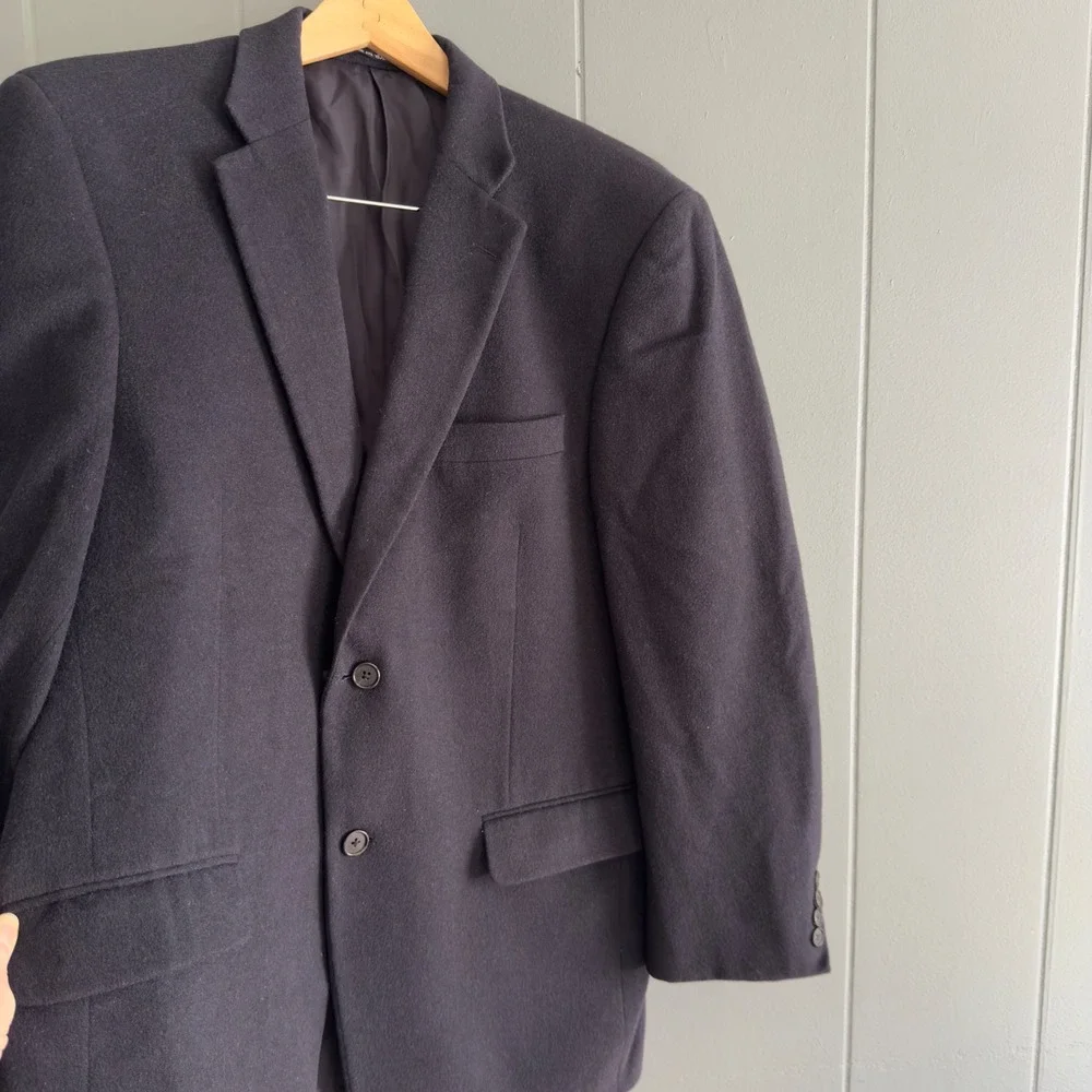 Vintage Claiborne Wool Silk‎ Cashmere Blazer 42R Navy Quiet Luxury Unisex